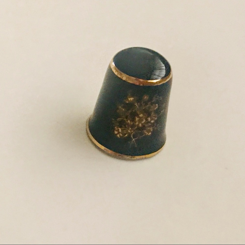 Limoges Castiel France Porcelain Thimble Cobalt and Gold Floral Design